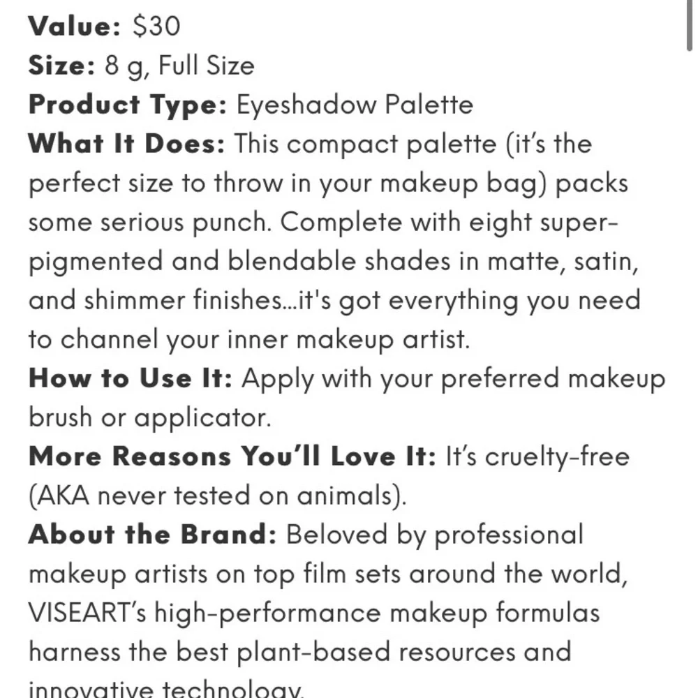 NIB VISEART Petit PRO Un 1 Eyeshadow Palette 8 Shades